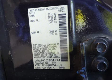 2012 Nissan Maxima 3.5 S z USA, uszkodzony, nr VIN 1N4AA5AP2CC804514